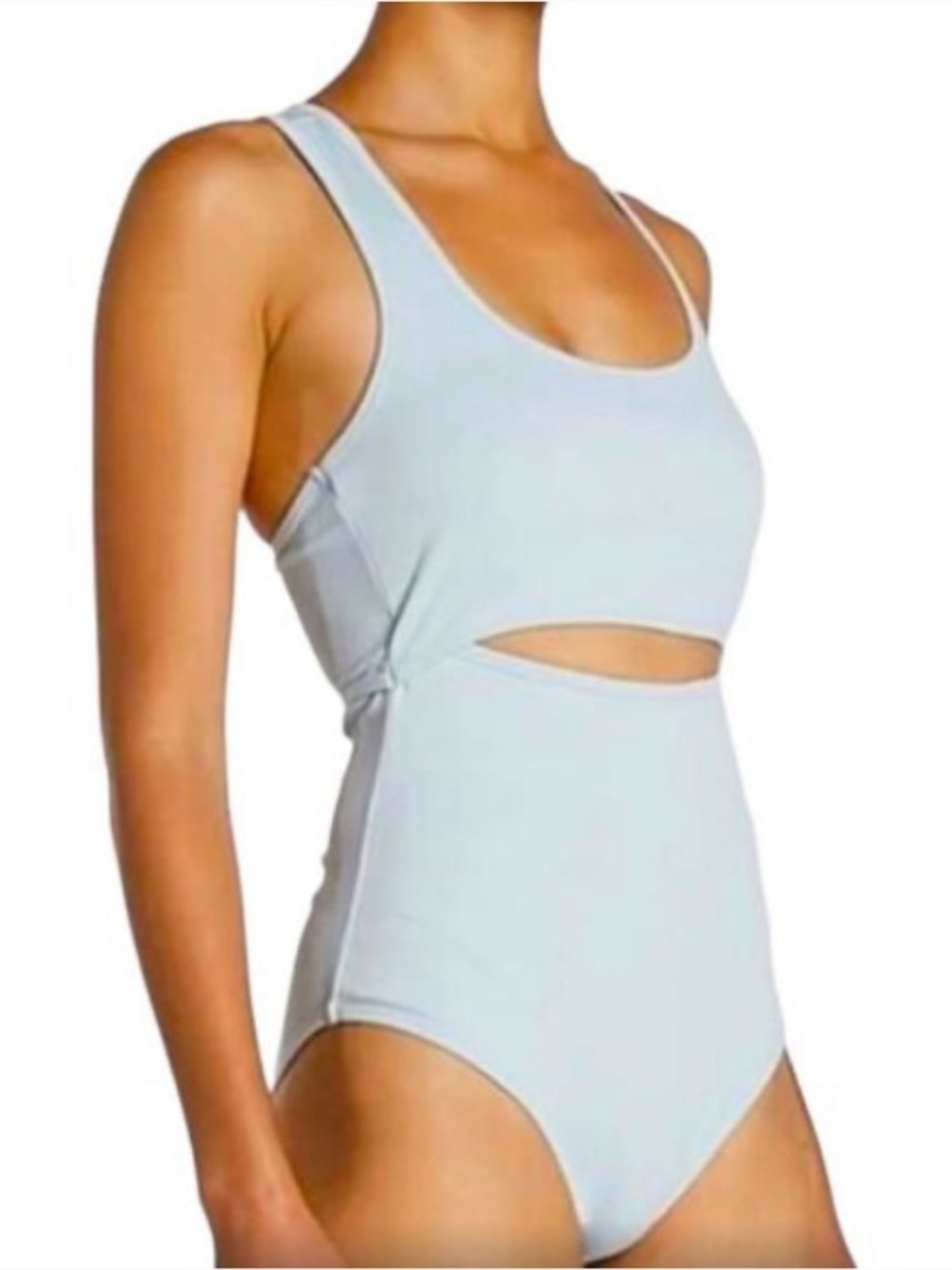 SECNDNTURE by Jordyn Woods Sky Blue Cutout Ribbed Racerback Bodysuit
